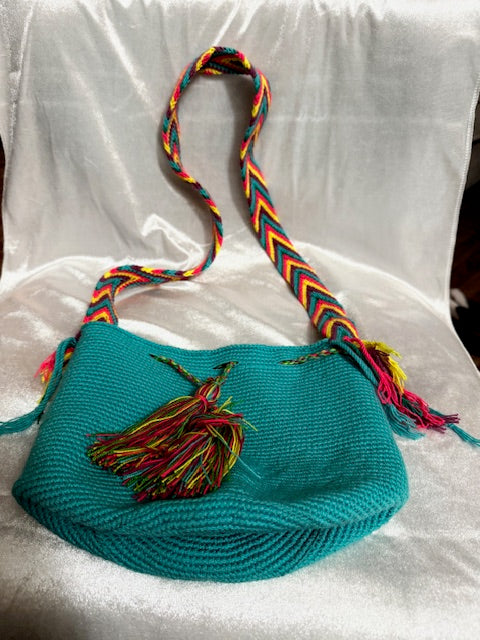 Colombian Mochilla (Teal with Rainbow)