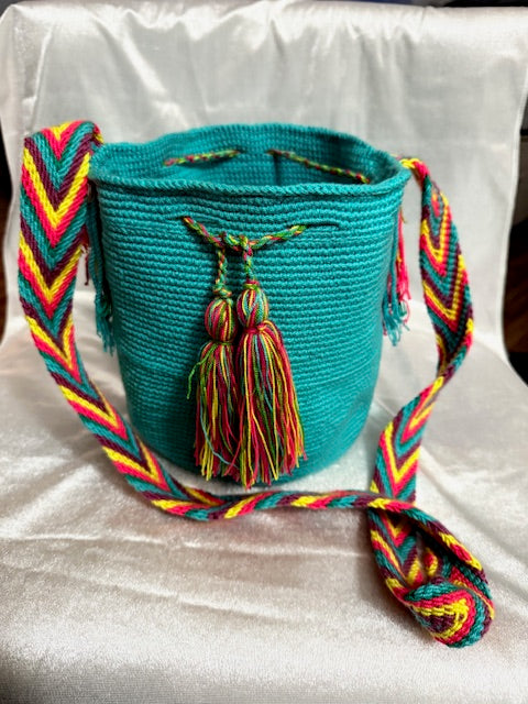 Colombian Mochilla (Teal with Rainbow)